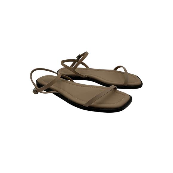 Reformation Shoes - Reformation 'Lake Flat' Beige Leather Sandals Size 6